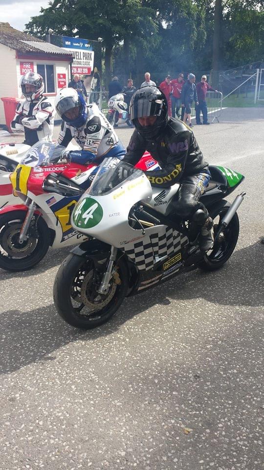 Owen Cherrell on his Honda #44 race bike at Cadwell Park