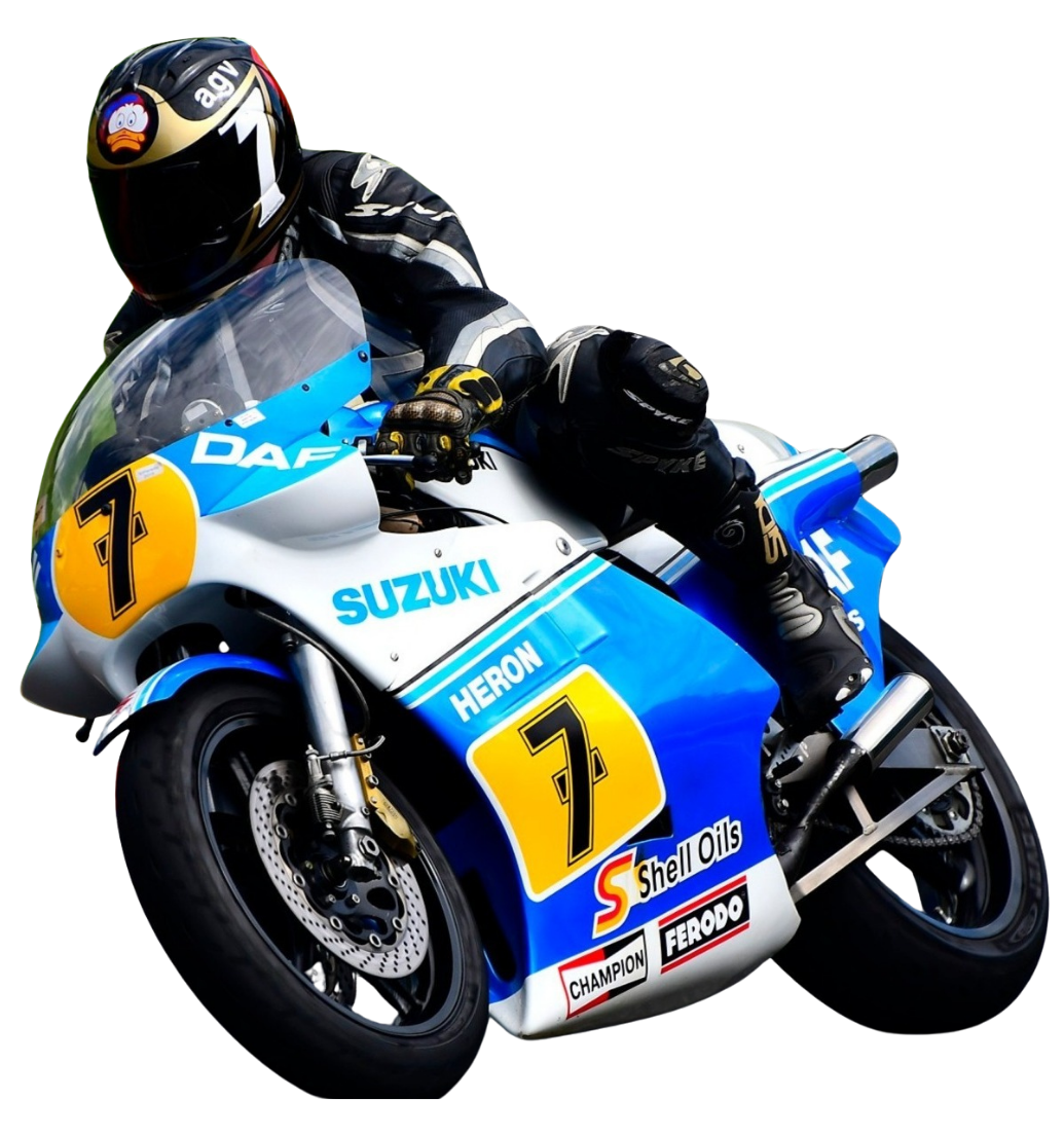 Owen Cherrell on the Barry Sheene replica Heron Suzuki #7